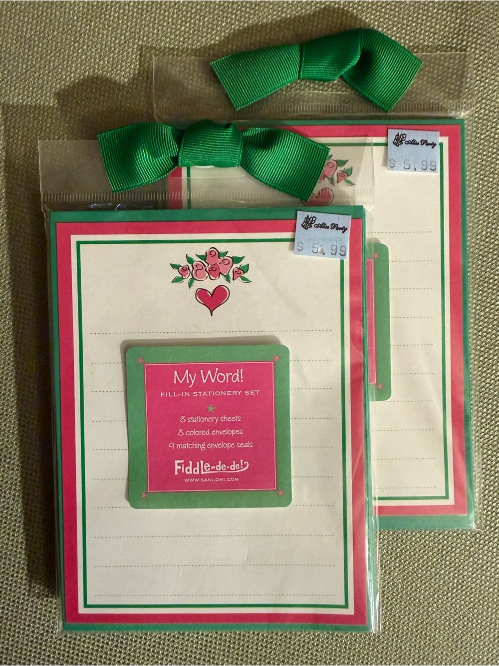 🌞 4/$20 Fiddle-de-de! My Word Stationery Set, Pink & Green Floral Heart- 2 Packs